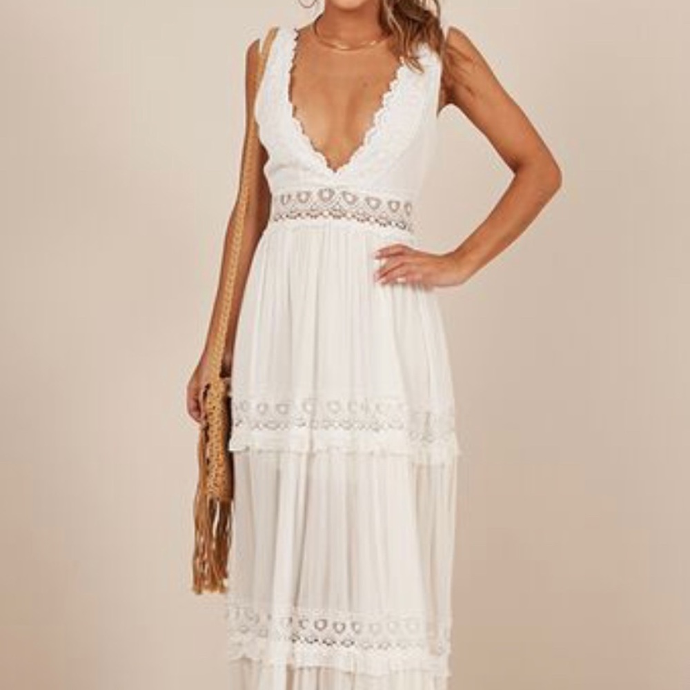 Showpo Thrills and Spills Maxi Dress in White XS